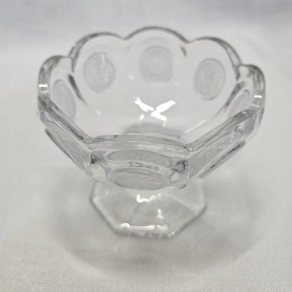 Fostoria Sherbet Dish Coin Clear Eagle Centennial 1886 Footed Glass Dessert Bowl